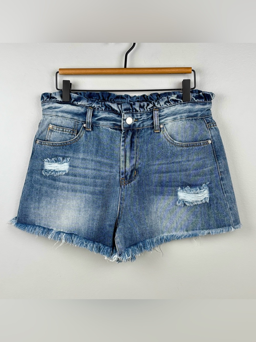 Hayden Los Angeles Denim Juniors Shorts Blue Paperbag Waist